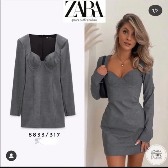 ZARA WOMAN FW21 GRAY SHORT FITTED DRESS 8833/317